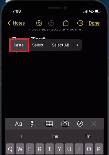 paste text