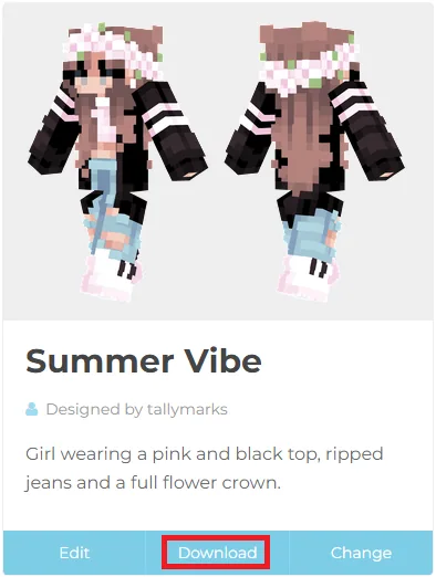 create and download new Minecraft skin