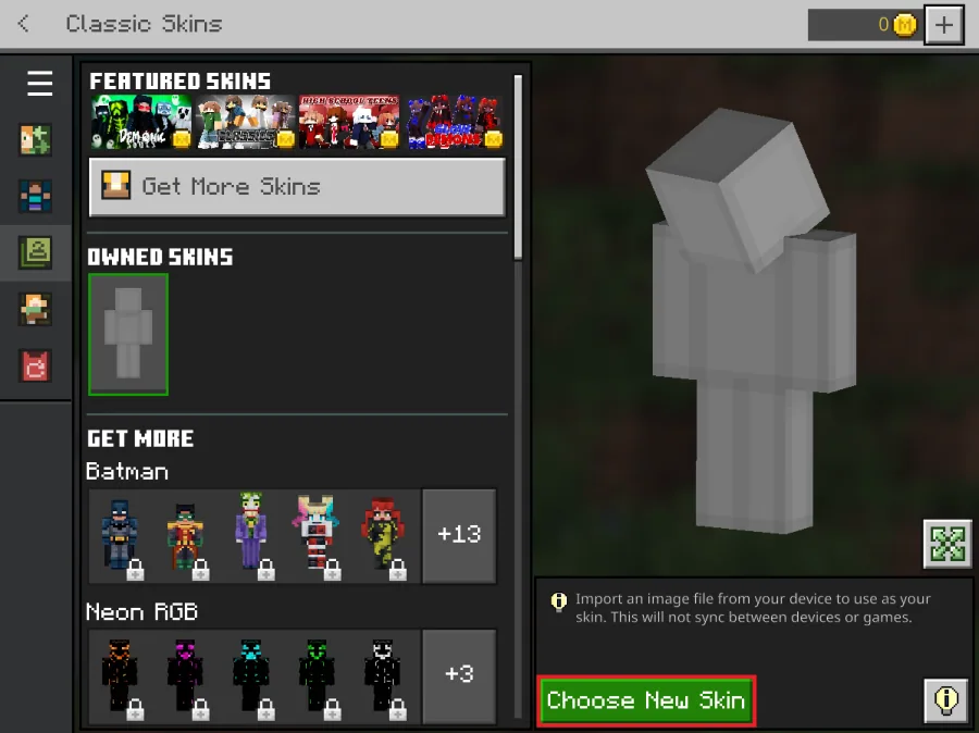 choose a new Minecraft skin