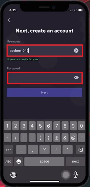 password and username