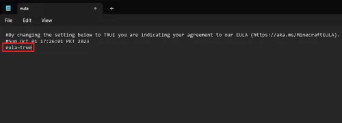 Change EULA document value from “False” to “True”