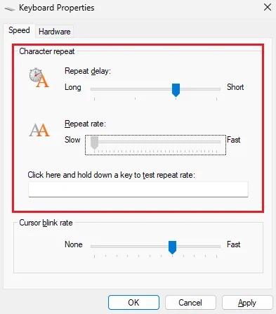 keyboard properties