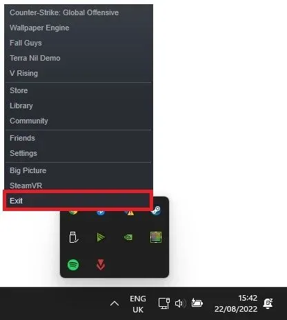 Exit Steam in System Tray