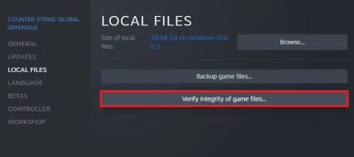 CSGO Properties > Local Files > Verify integrity of game fies…