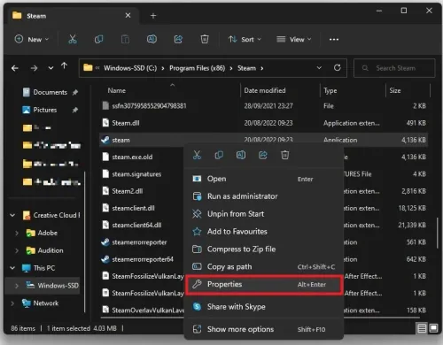Program Files > Steam > Properties