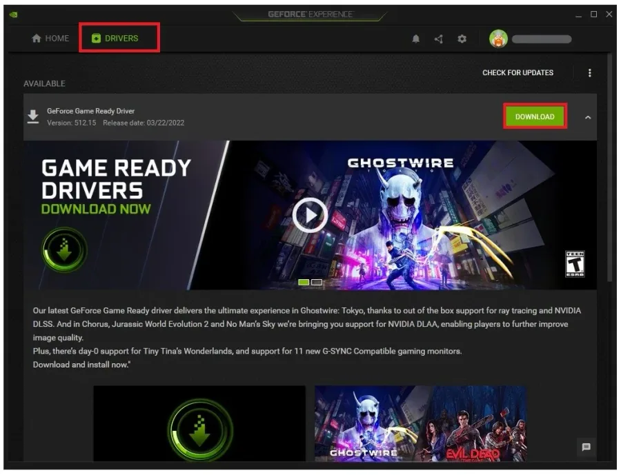 GeForce Experience > Drivers > Download