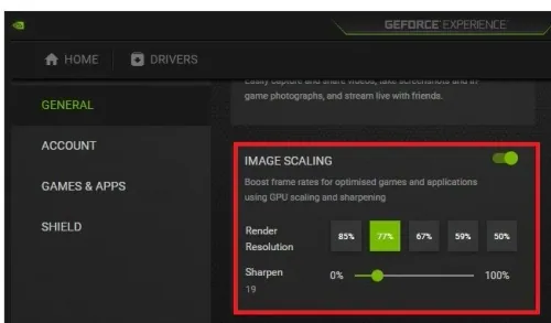 NVIDIA Image Scaling option in GeForce Experience