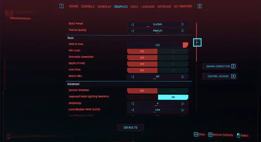 cyberpunk graphics settings