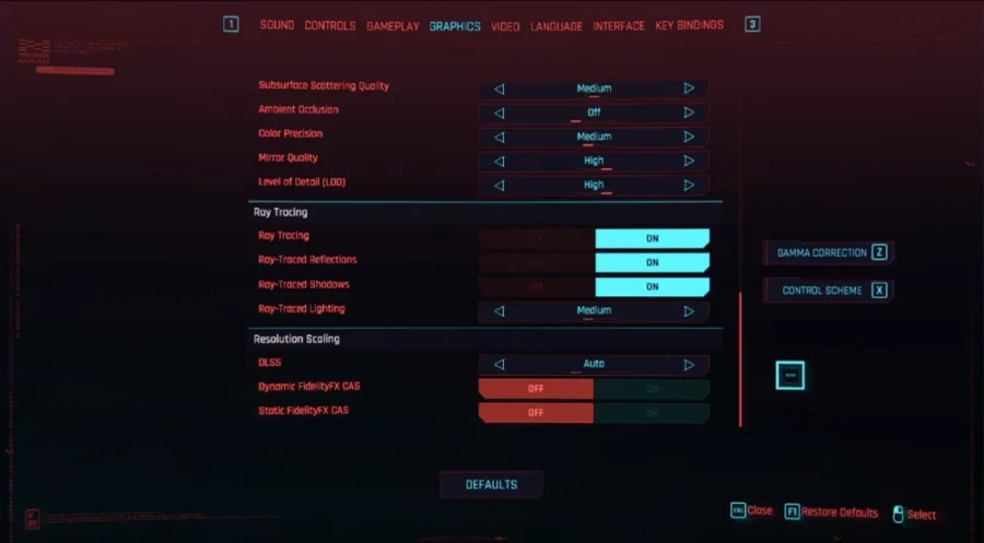 cyberpunk graphics settings