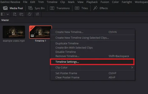 DaVinci Resolve Media Pool > Timeline Settings