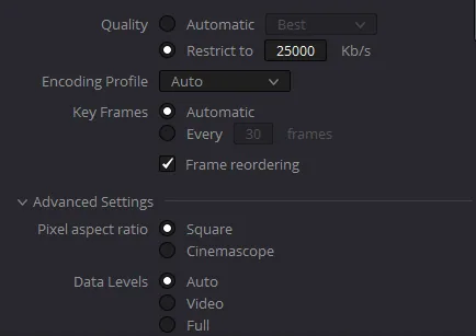 Restrict Video Quality to 25-60 Mb/s