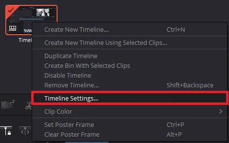 DaVinci Resolve Media Pool > Timeline Settings