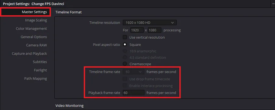 Project Settings > Master Settings > Playback Frame Rate