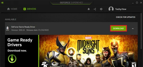 GeForce Experience > Drivers > Download