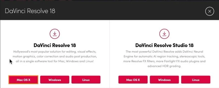 Download DaVinci Resolve for Mac OS X