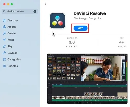 App Store > DaVinci Resolve