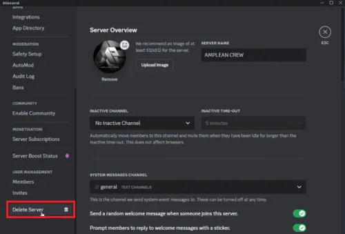 delete server on pc