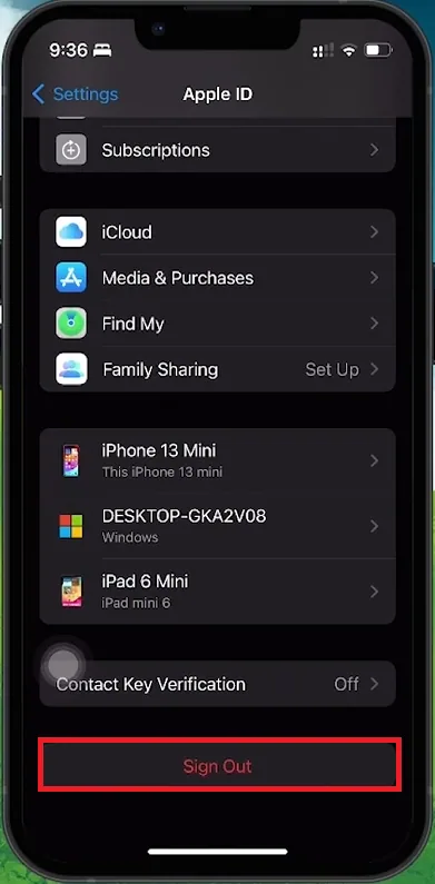 sign out apple id