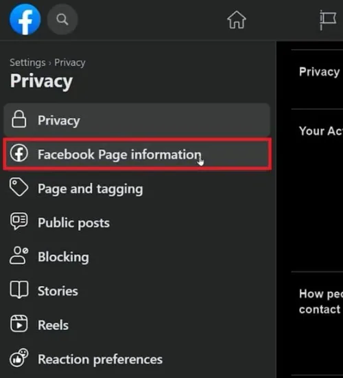 facebook page information