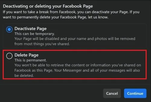 delete your facebook page