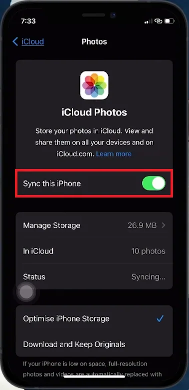 disable icloud photos