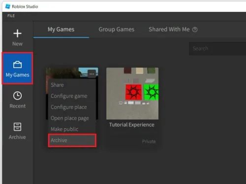 Roblox Studio > My Games > Archive