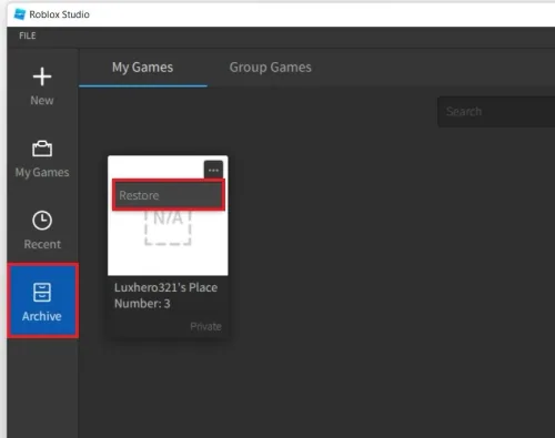 Restore the archived Roblox game