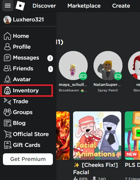access roblox inventory