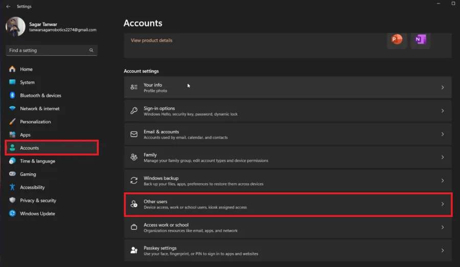 other user accounts