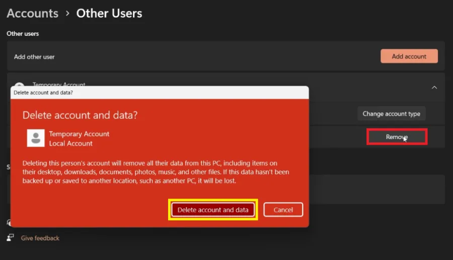 remove account