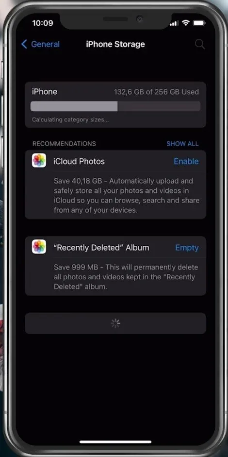 iPhone Settings > General > iPhone Storage