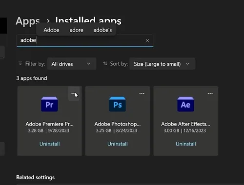 uninstall adobe apps