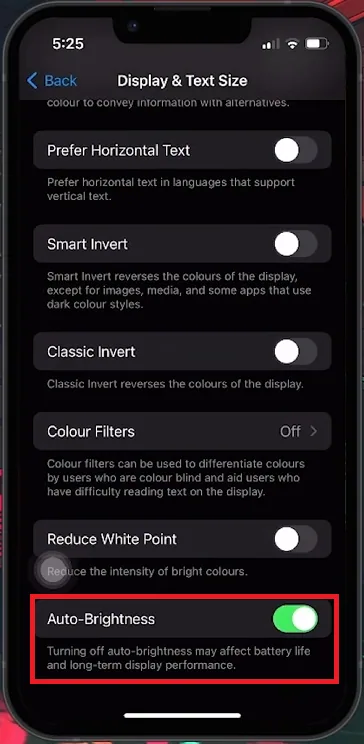 disable auto brightness