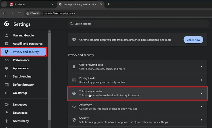 chrome cookie settings