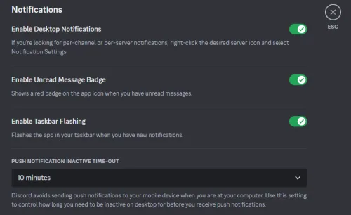 notification settings