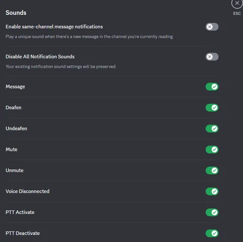 sounds settings