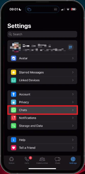 whatsapp chats settings