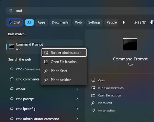 cmd run as admin