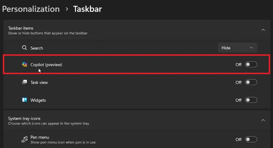 disable from taskbar