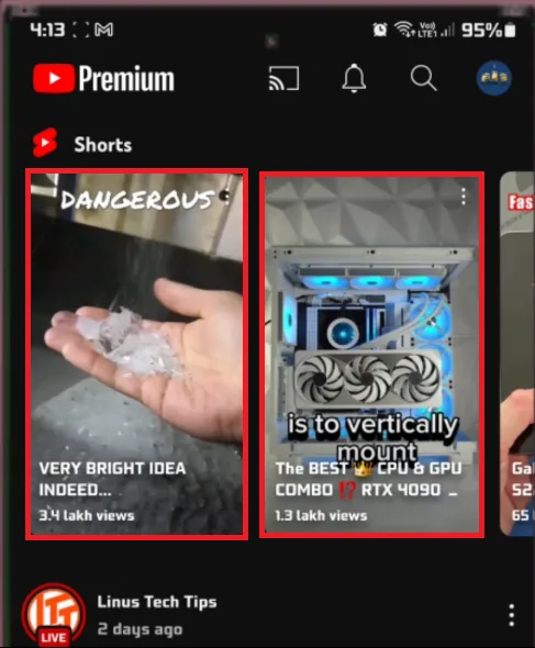 find youtube shorts