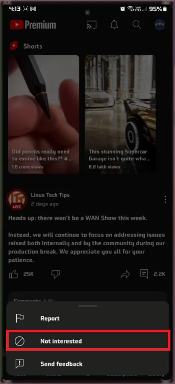 not interested youtube shorts