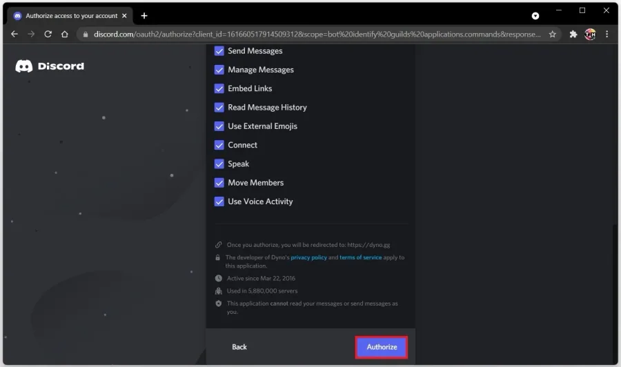 Invite Dyno bot to your Discord server