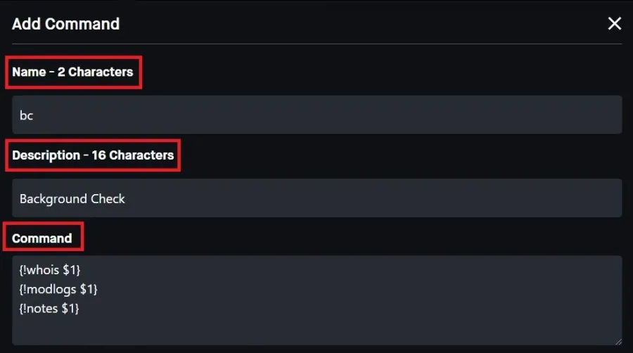 Add Command > Command > Paste the 3 commands