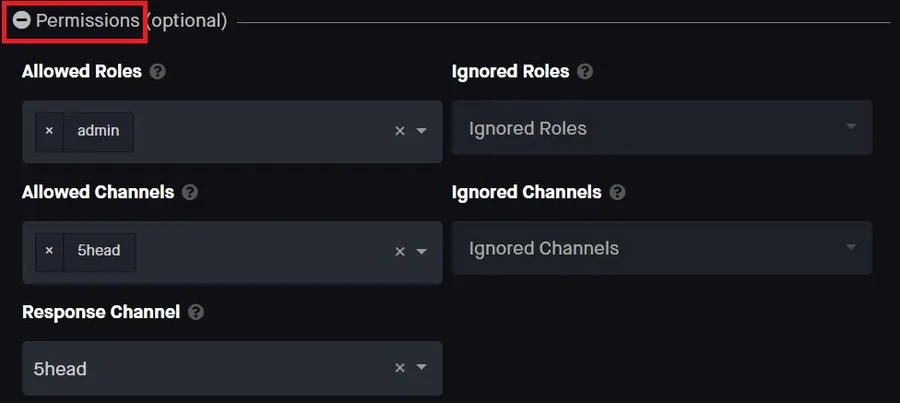 Command Permissions > Allowed Roles