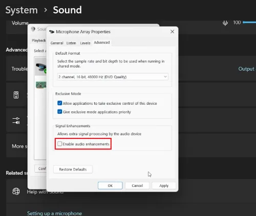 sound control panel settings