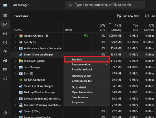 end task in task manager
