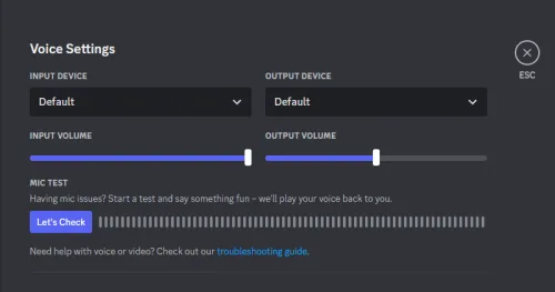 Discord > User Settings > Voice & Video