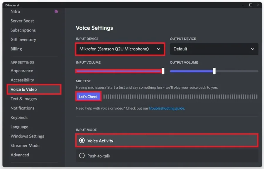 Discord Settings > Voice & Video