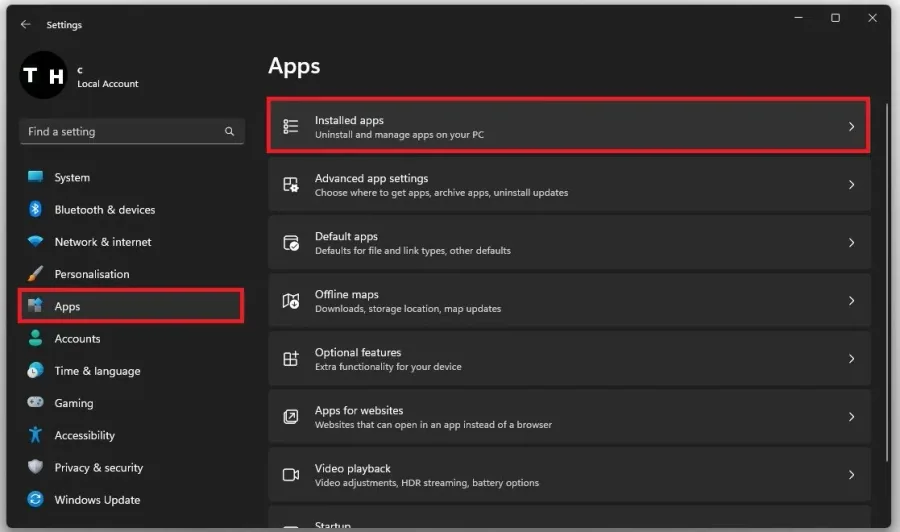 Windows Settings > Apps > Installed Apps
