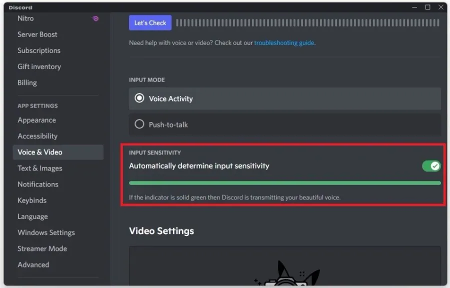 Voice Settings > Input Sensitivity
